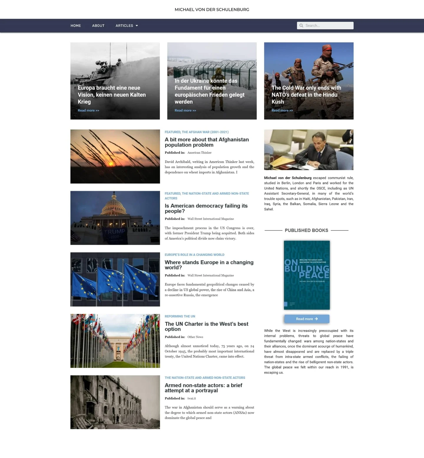 Echter Website-Screenshot: Graf Michael von der Schulenburg – historische Projektversion